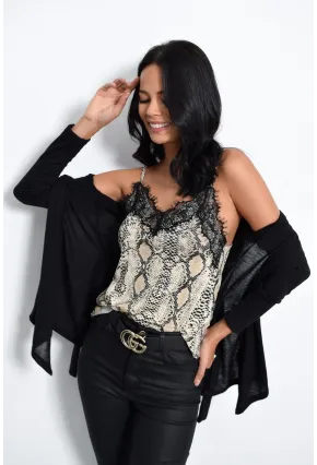 Kadın Taş Yılan Desenli Dantelli Atlet