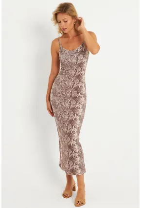 Kadın Taş Yılan Desenli Maxi Elbise MEN2052