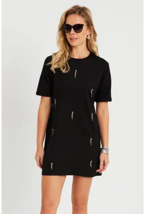 Kadın Taşlı Mini Elbise Siyah ST831