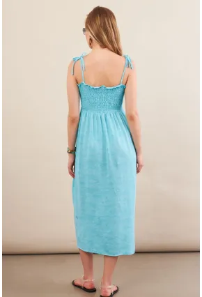 Kadın Turkuaz Gipeli Midi Plaj Elbisesi OR501