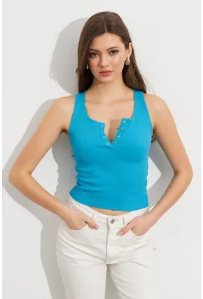 Kadın Turkuaz Patlı Kaşkorse Bluz MK02
