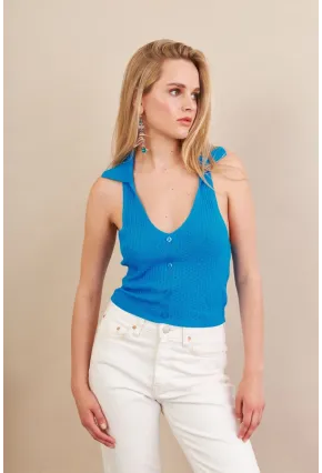 Kadın Turkuaz Sırtı Açık Bluz ZH01-90