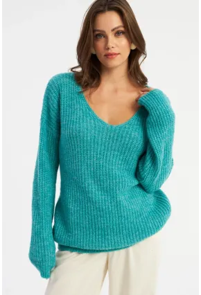 Kadın Turkuaz Triko Uzun Bluz YİL556
