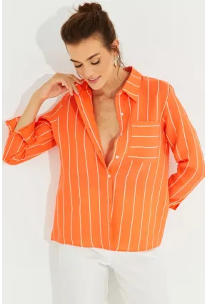 Kadın Turuncu Çizgili Gömlek ZER400