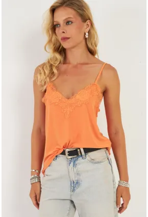 Kadın Turuncu Dantelli Atlet AYD353