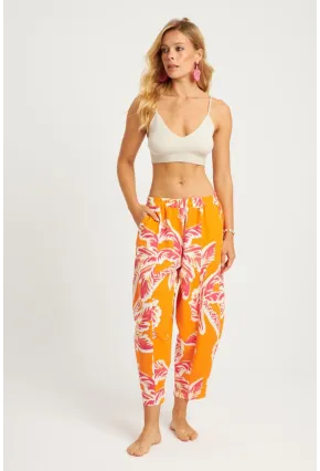 Kadın Turuncu Desenli Keten Şalvar Pantolon K1253