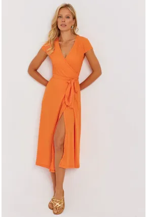 Kadın Turuncu Kruvaze Midi Elbise EY2781