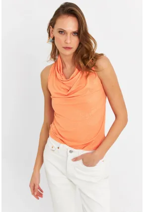 Kadın Turuncu Sırt Pencereli Desenli Bluz LPP1021