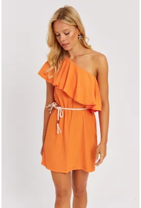 Kadın Turuncu Tek Omuz Mini Elbise EY2778