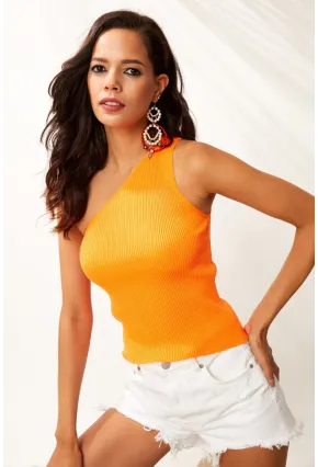 Kadın Turuncu Tek Omuz Triko Bluz YV90