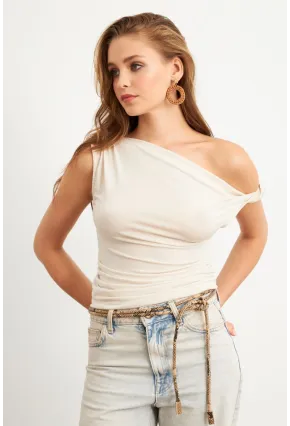 Kadın Vanilya Asimetrik Kol Bluz VA100