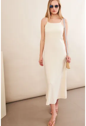 Kadın Vanilya Askılı Midi Elbise FLU7314