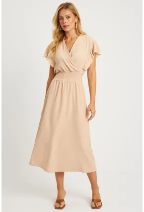Kadın Vanilya Bürümcük Kruvaze Midi Elbise XL2008