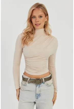 Kadın Vanilya Büzgülü Kısa Bluz MEN2023-90