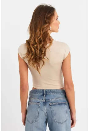 Kadın Vanilya Crop Bluz ZH008