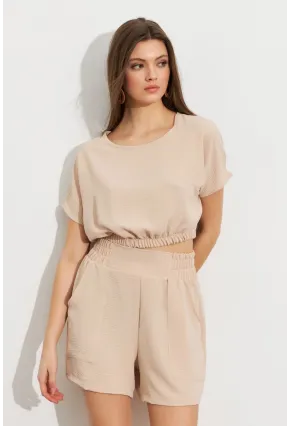 Kadın Vanilya Crop Şort Takım Q1014