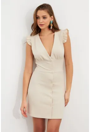 Kadın Vanilya Düğme Detaylı Mini Elbise DAF5033