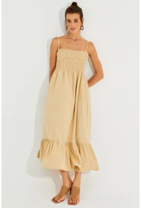 Kadın Vanilya Gipeli Askılı Midi Elbise MEN2000