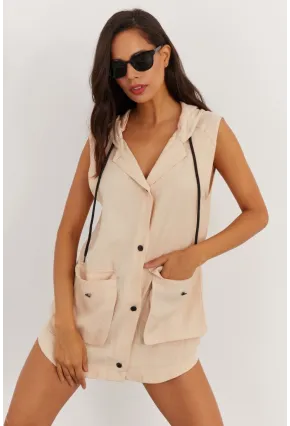 Kadın Vanilya Kapüşonlu Yelek RML06