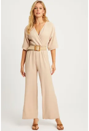 Kadın Vanilya Kruvaze Kemerli Bürümcük Tulum XL2009