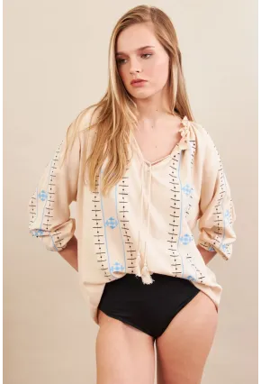 Kadın Vanilya Nakışlı Bluz MPC1344
