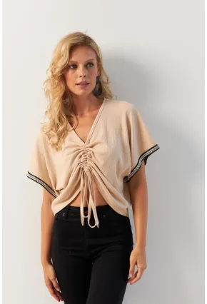 Kadın Vanilya Önü Büzgülü Bluz XL2039