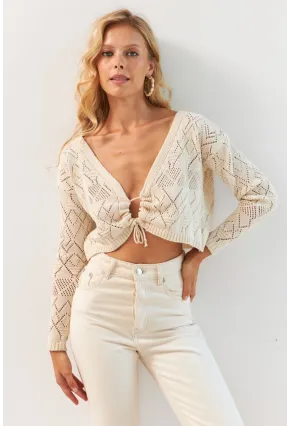 Kadın Vanilya Önü Büzgülü Triko Bluz MP20148