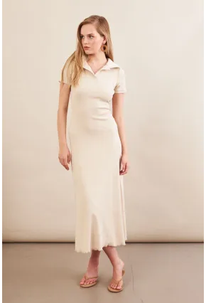 Kadın Vanilya Sırt Bağlamalı Kaşkorse Midi Elbise MFRY0001