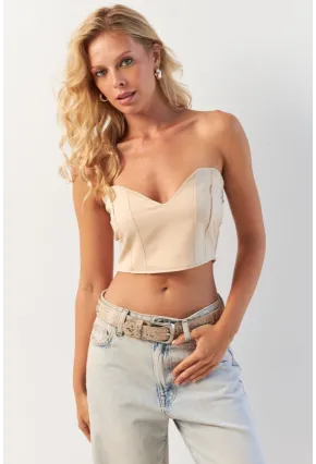 Kadın Vanilya Sırtı Gipeli Crop Bluz NH24754