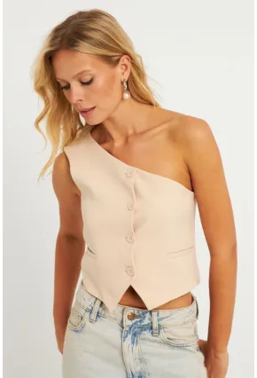 Kadın Vanılya Tek Omuz Astarlı Yelek TW60140
