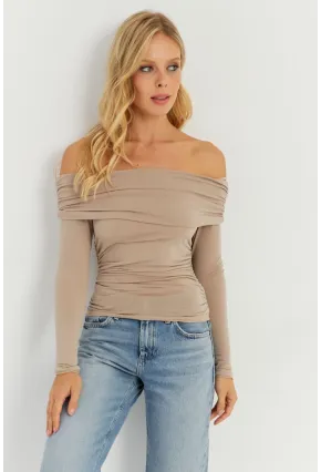 Kadın Vizon Büzgülü Madonna Bluz MON1119