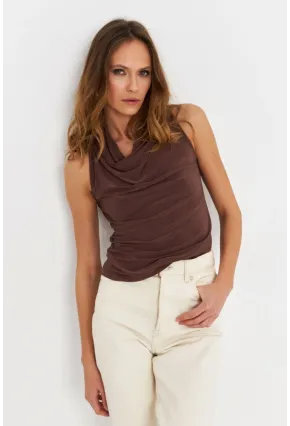 Kadın Vizon Degaje Yaka Kolsuz Bluz LPP1226-90