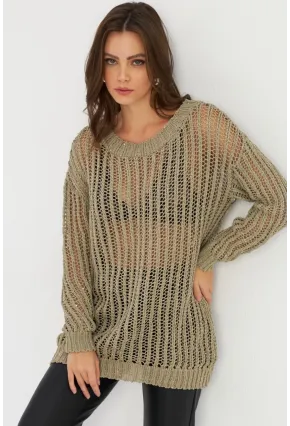 Kadın Vizon File Triko Bluz KAZ24