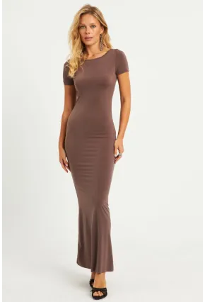 Kadın Vizon Sırtı Açık Maxi Elbise DMR306