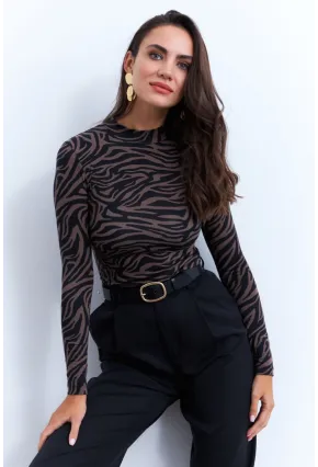 Kadın Vizon-Siyah Zebra Desenli Bluz LPP1275