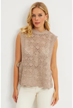 Kadın Vizon Yanları Bağlamalı Ajurlu Süveter YV226