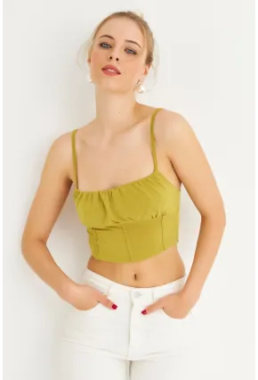 Kadın Yağ Yeşili Crop Bluz ZH259