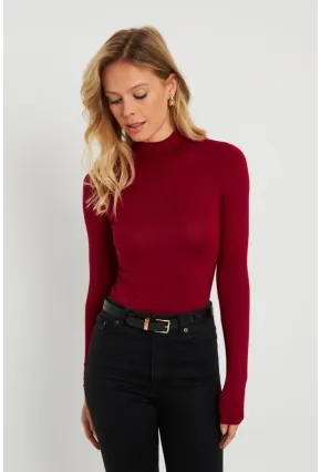 Kadın Yarım Balıkçı Bluz Bordo AYD289