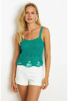 Kadın Yeşil Ajurlu Triko Bluz KAZ08