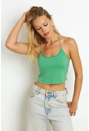 Kadın Yeşil Dantel Detaylı Crop Bluz RK13