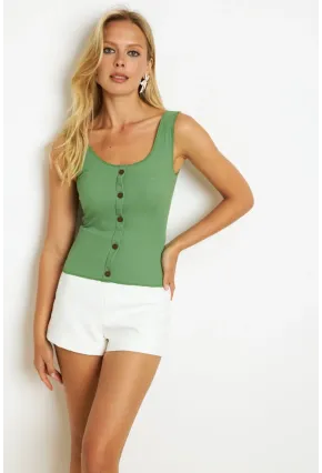 Kadın Yeşil Düğme Aksesuarlı Bluz MK14