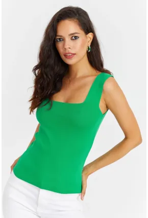 Kadın Yeşil Kare Yaka Triko Bluz YV87