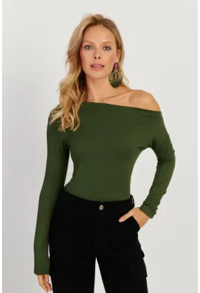 Kadın Yeşil Kayık Yaka Bluz LPP1254