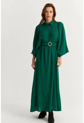 Kadın Yeşil Kemerli Maxi Elbise MASF15