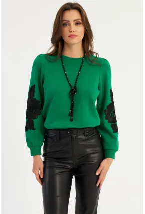 Kadın Yeşil Kol Detaylı Bluz MAYD13