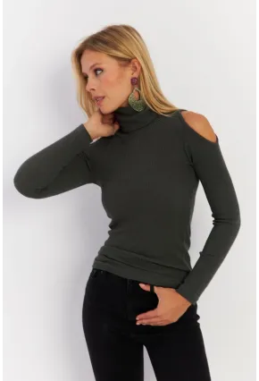 Kadın Yeşil Omuzları Açık Kaşkorse Bluz HOR04