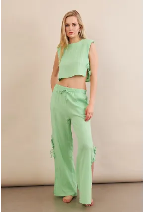 Kadın Yeşil Omuzları Vatkalı Alt Üst Takım KED002