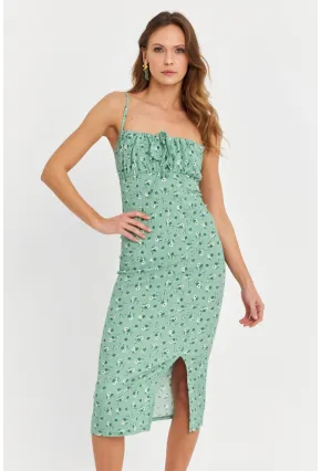 Kadın Yeşil Önü Bağlamalı Midi Elbise MTK10546