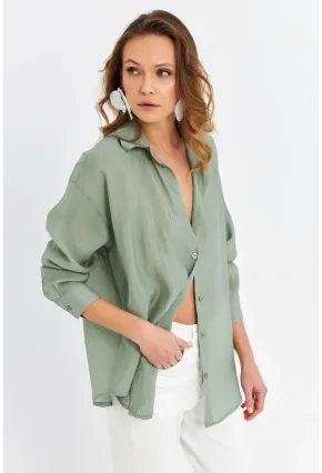 Kadın Yeşil Sırtı Açık Gömlek MOD2369-90
