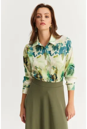 Kadın Yeşil Taş Düğmeli Desenli Gömlek MLVF9